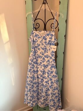 Altar'd State White Midi Dress with Blue Floral Print